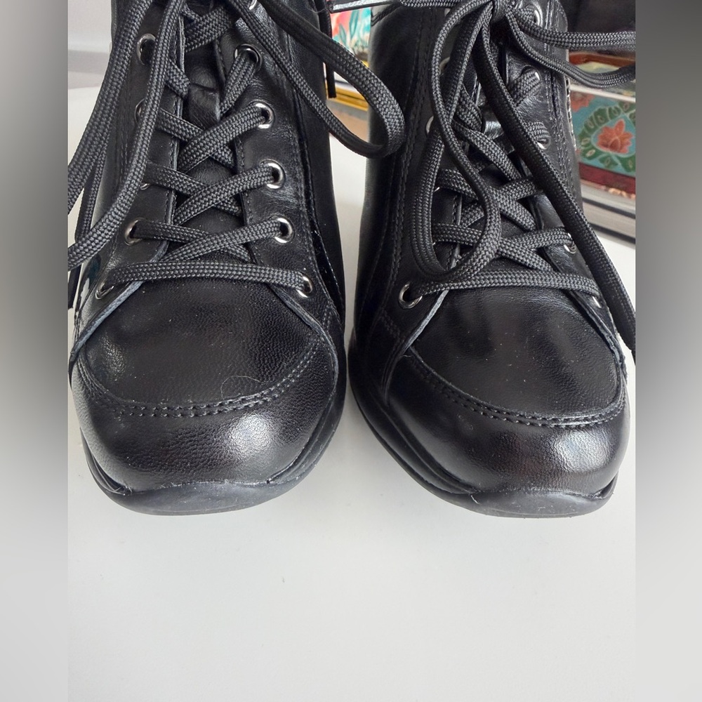 Authentic Prada Sport Milano Black Leather Logo Wedge Laceup Sneakers EU 38/US 8 - Picture 11 of 11